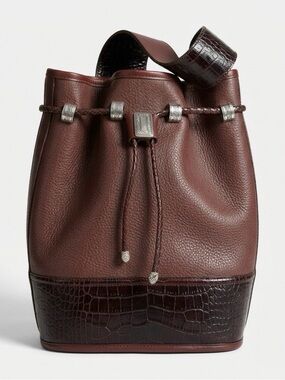 🤎 Vintage Brighton Leather Bucket Bag | Croc Embossed Trim | Authentic 🤎